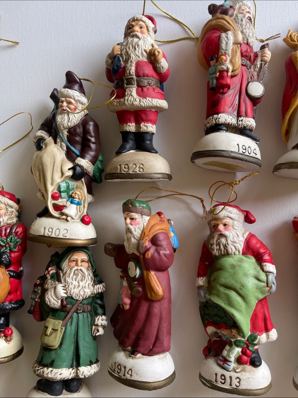 Vintage  Santa Ornament Set of 10 – Red, Green, Cream, Brown. Made in Korea
